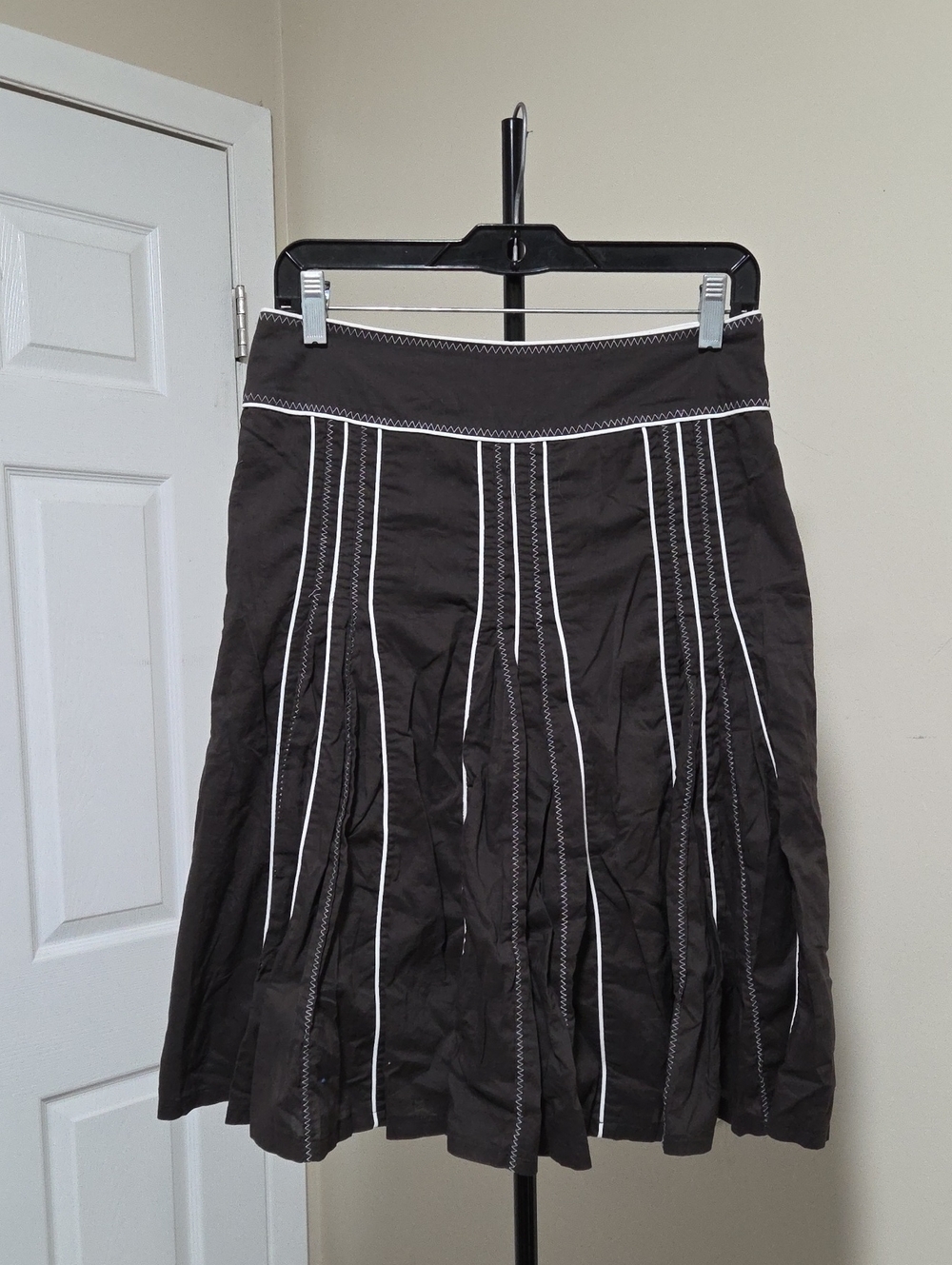 Arvida 100% Cotton  A-Line Skirt with White Pinstripe Detail